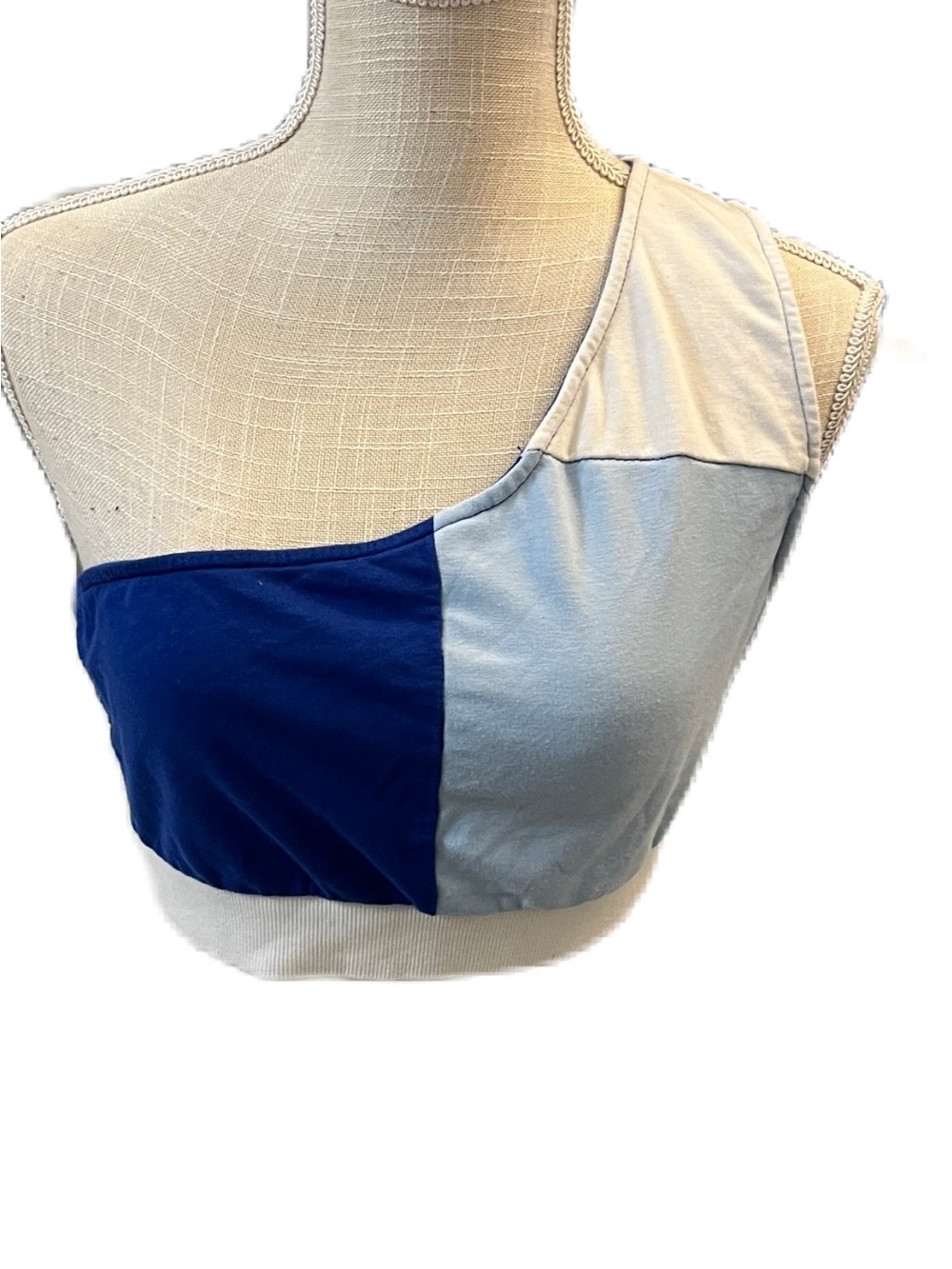 Shein Asymmetrical Colorblock One-Shoulder Crop Top - Royal & Pale Blue large